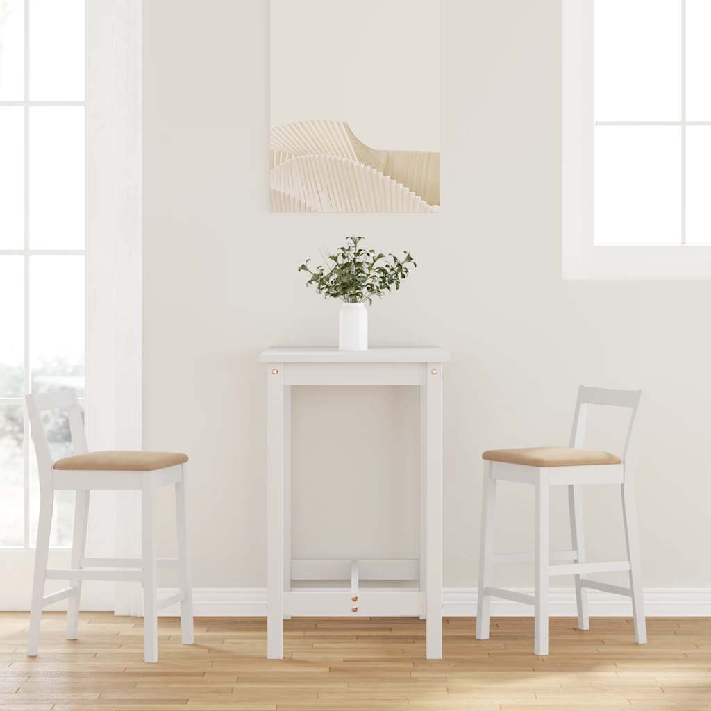 Barhocker mit Kissen 2 Stk. Weiß Massivholz Gummibaum Barhocker mit Kissen 2 Stk. Weiß Massivholz Gummibaum