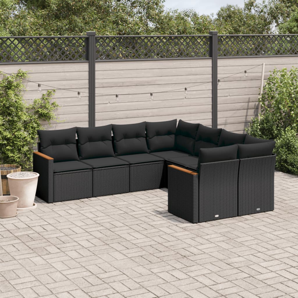 8-tlg. Garten-Sofagarnitur mit Kissen Schwarz Poly Rattan 8-tlg. Garten-Sofagarnitur mit Kissen Schwarz Poly Rattan