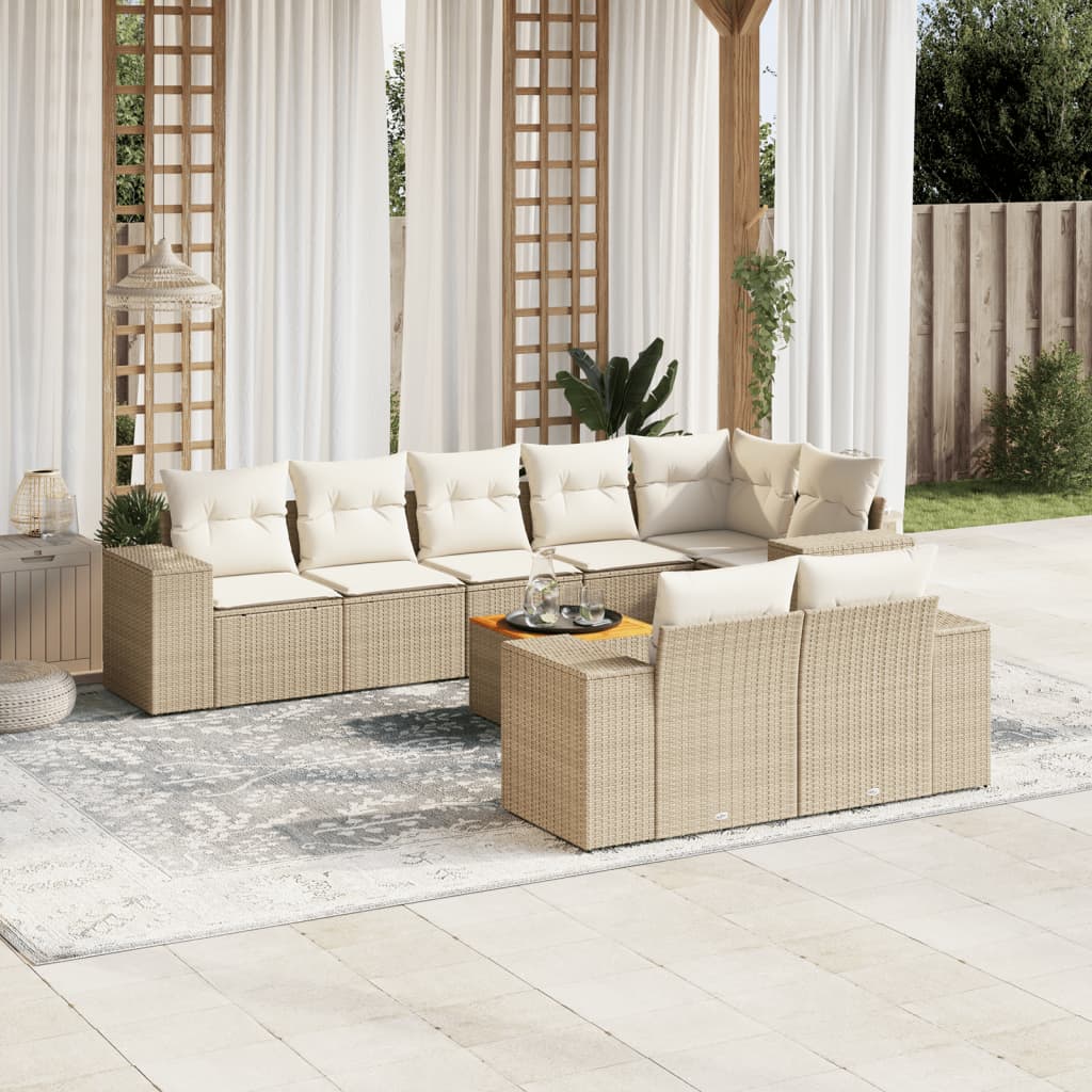 9-tlg. Garten-Sofagarnitur mit Kissen Beige Poly Rattan 9-tlg. Garten-Sofagarnitur mit Kissen Beige Poly Rattan
