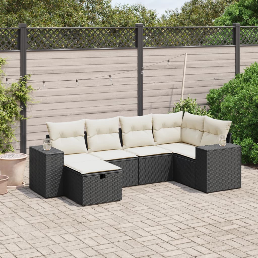 6-tlg. Garten-Sofagarnitur mit Kissen Schwarz Poly Rattan 6-tlg. Garten-Sofagarnitur mit Kissen Schwarz Poly Rattan
