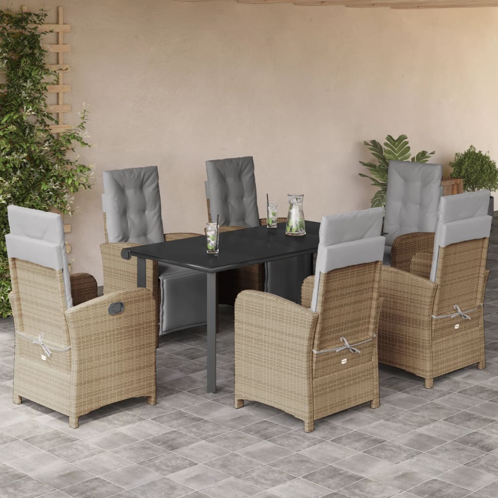 7-tlg. Garten-Essgruppe mit Kissen Beige Poly Rattan 7-tlg. Garten-Essgruppe mit Kissen Beige Poly Rattan
