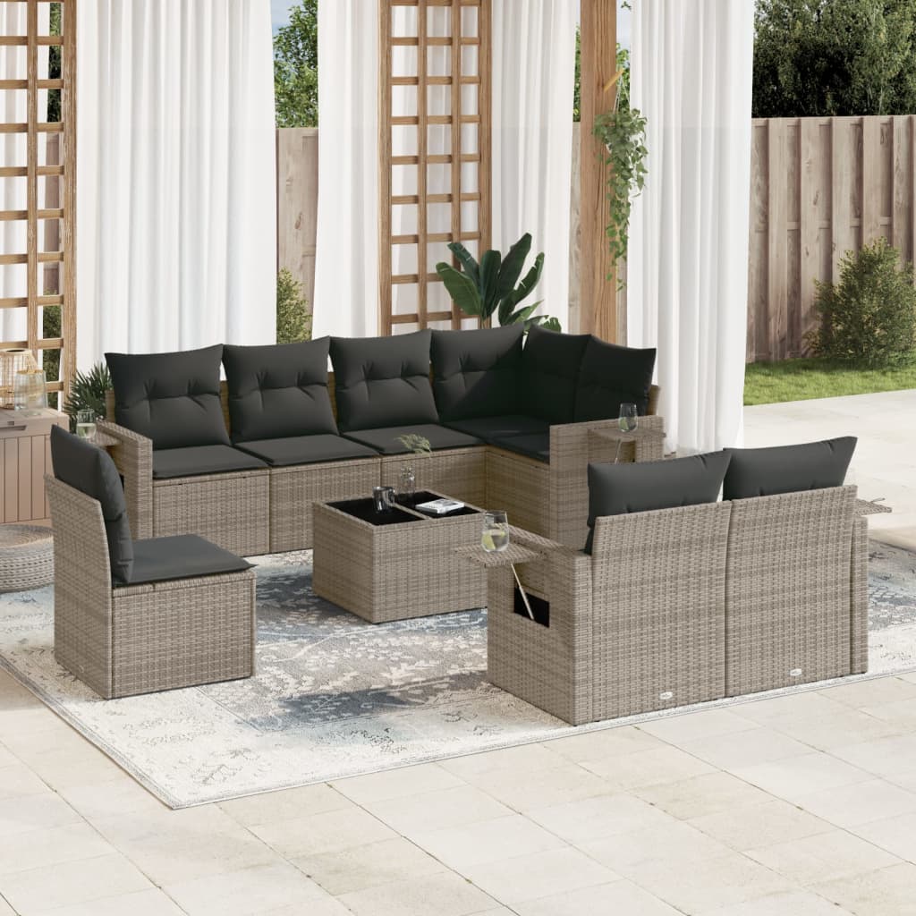 9-tlg. Garten-Sofagarnitur mit Kissen Grau Poly Rattan 9-tlg. Garten-Sofagarnitur mit Kissen Grau Poly Rattan