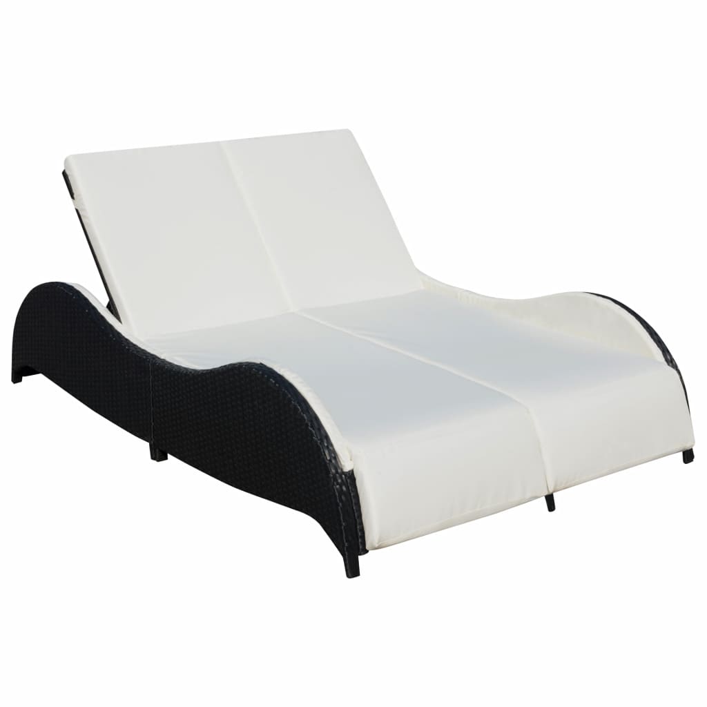 Doppel-Sonnenliege mit Auflage Poly Rattan Schwarz Doppel-Sonnenliege mit Auflage Poly Rattan Schwarz