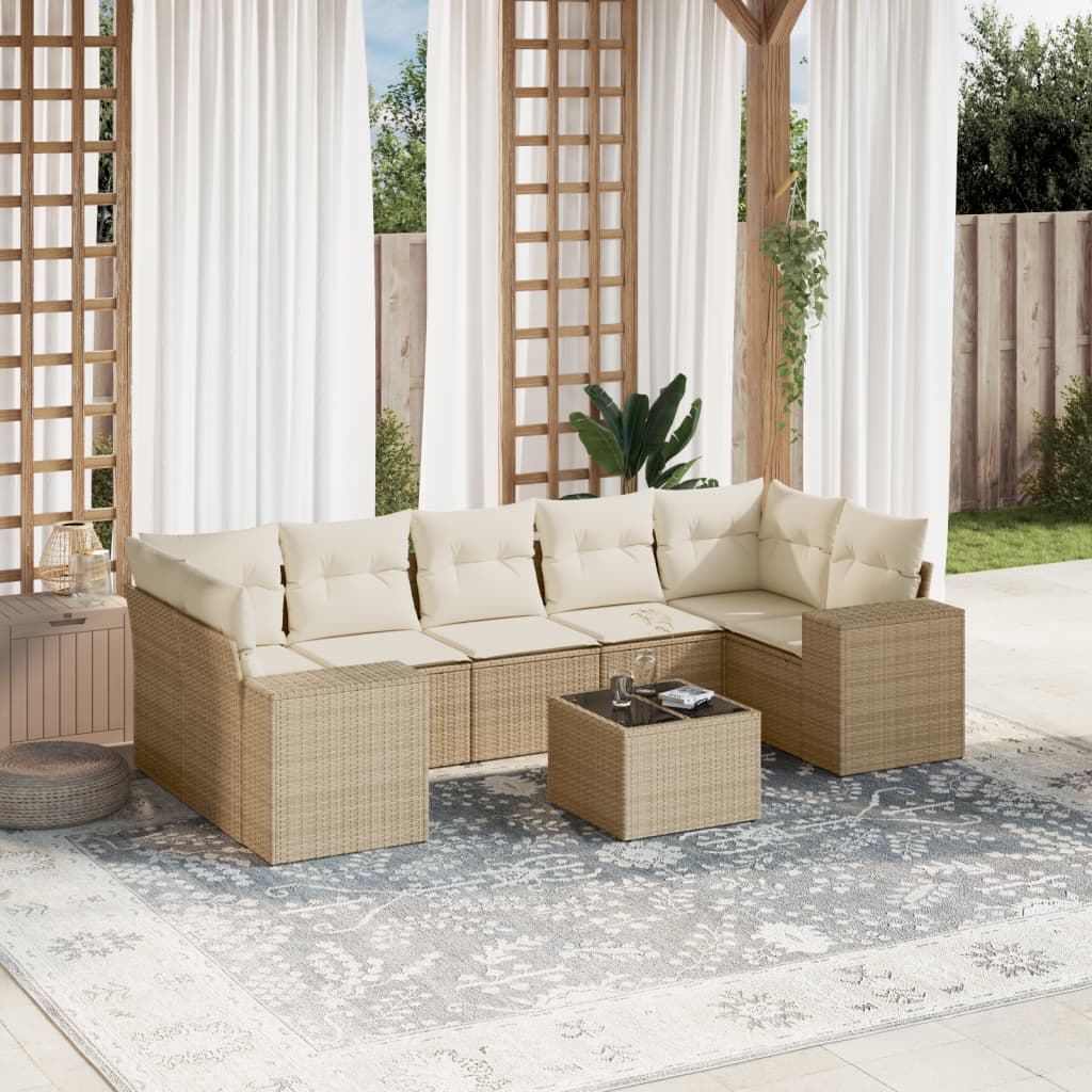8-tlg. Garten-Sofagarnitur mit Kissen Beige Poly Rattan 8-tlg. Garten-Sofagarnitur mit Kissen Beige Poly Rattan