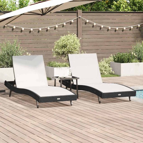 Liegestühle 3 pcs Schwarz und Weiß 40 x 40 x 40,5 cm Poly-Rattan Liegestühle 3 pcs Schwarz und Weiß 40 x 40 x 40,5 cm Poly-Rattan
