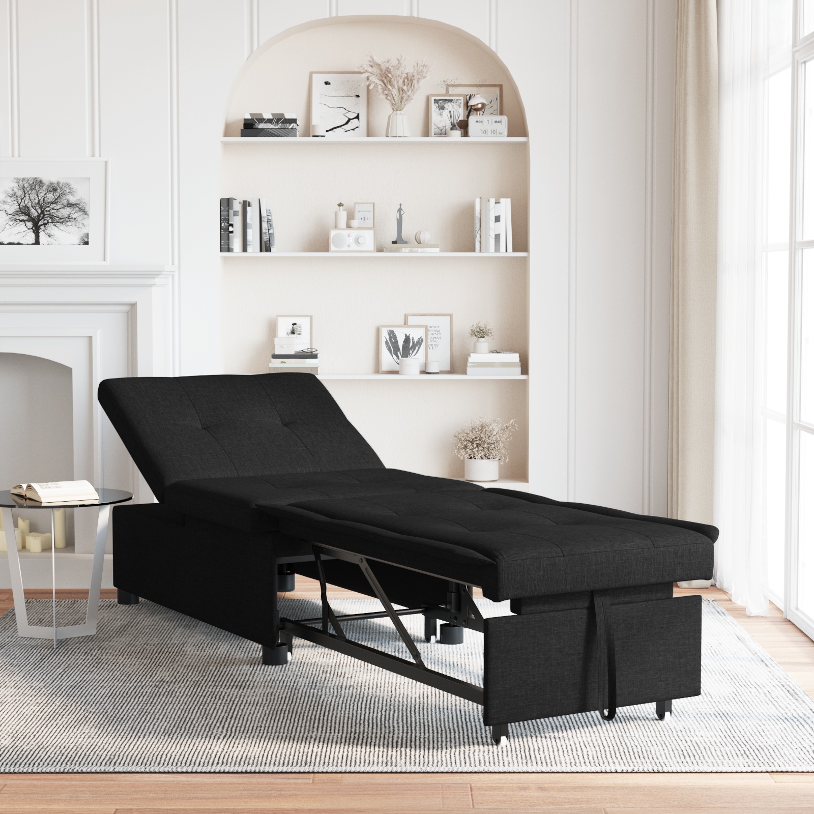Schlafsofa 3-in-1 Ausziehdesign Schwarzer Stoff Schlafsofa 3-in-1 Ausziehdesign Schwarzer Stoff