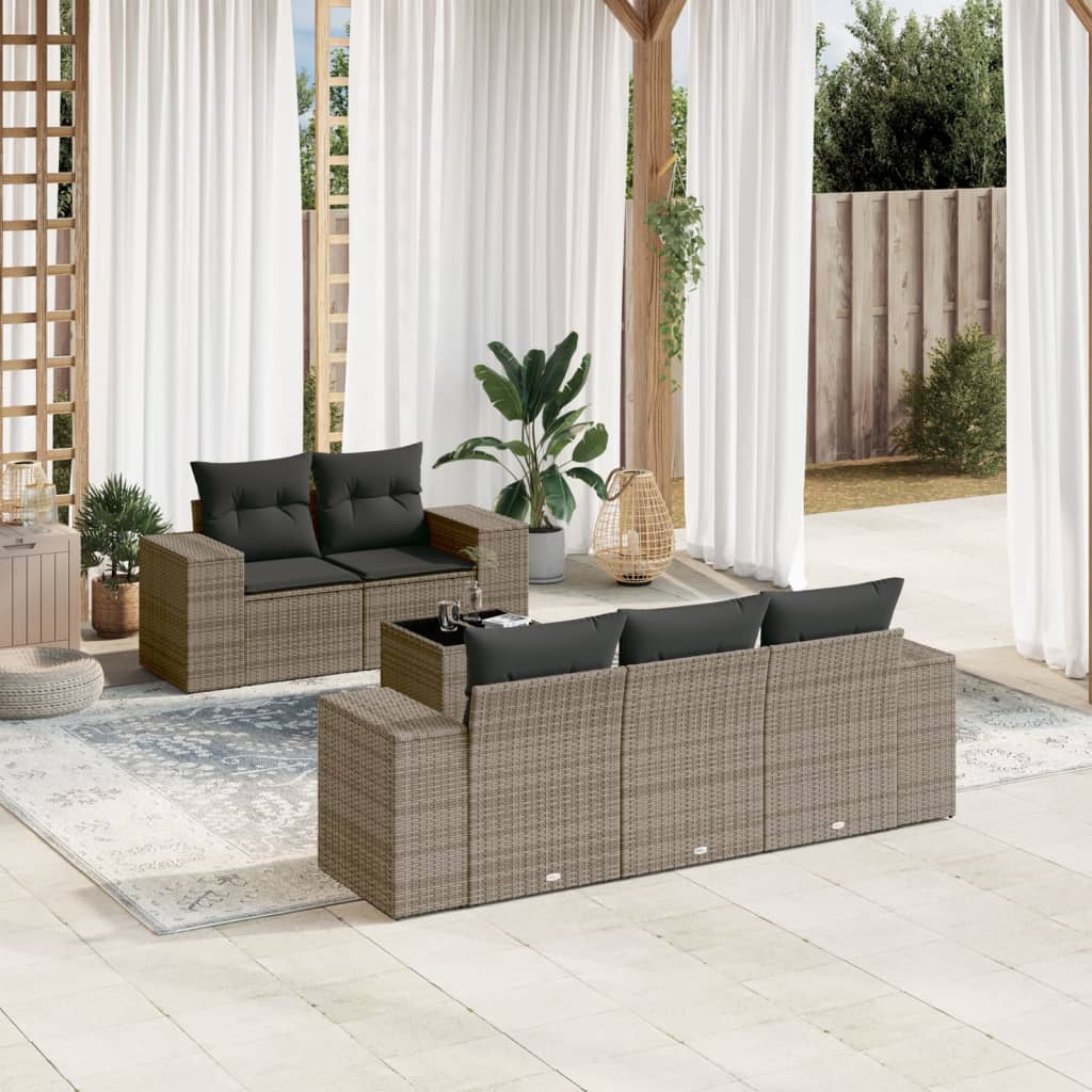 6-tlg. Garten-Sofagarnitur mit Kissen Grau Poly Rattan 6-tlg. Garten-Sofagarnitur mit Kissen Grau Poly Rattan