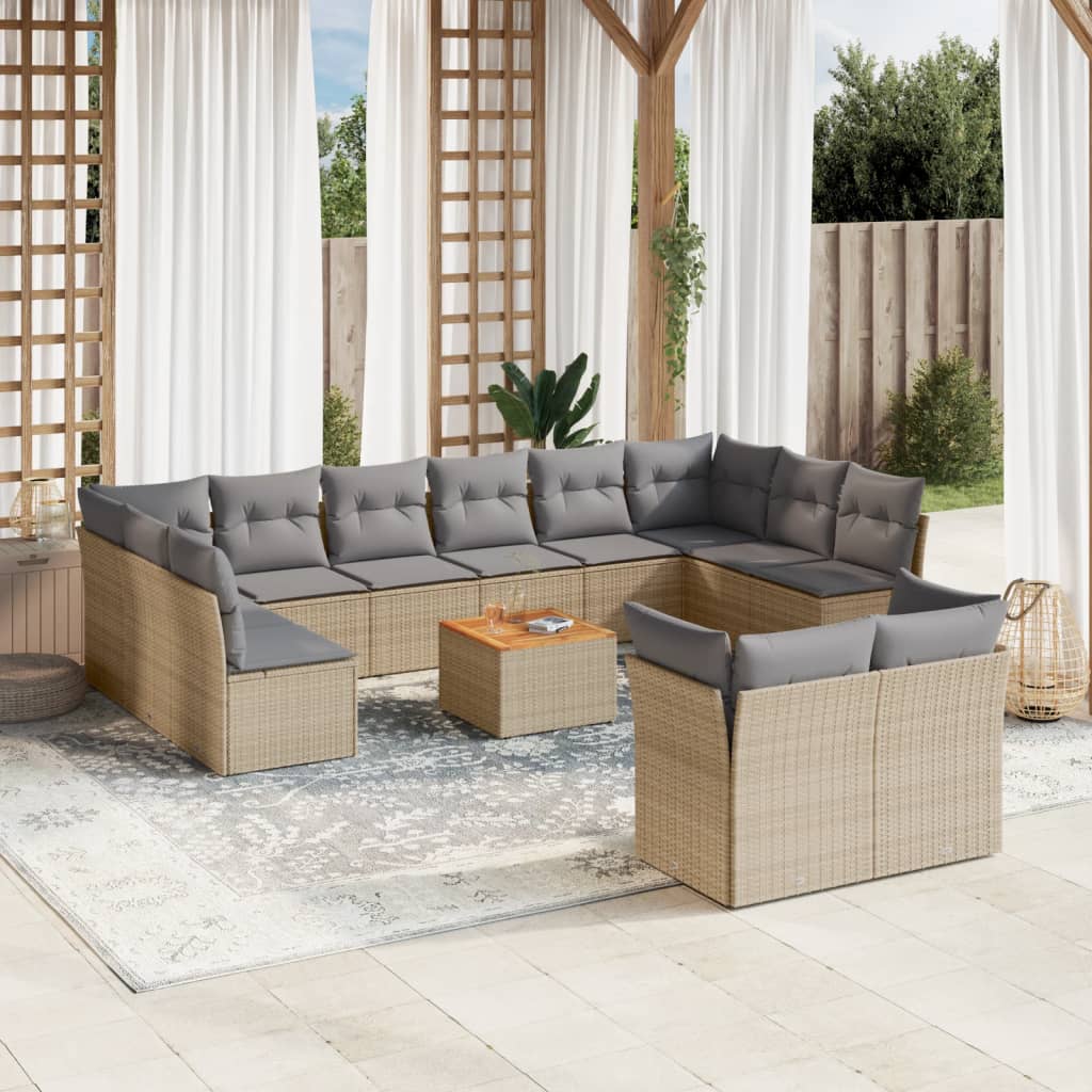 13-tlg. Garten-Sofagarnitur mit Kissen Beige Poly Rattan 13-tlg. Garten-Sofagarnitur mit Kissen Beige Poly Rattan