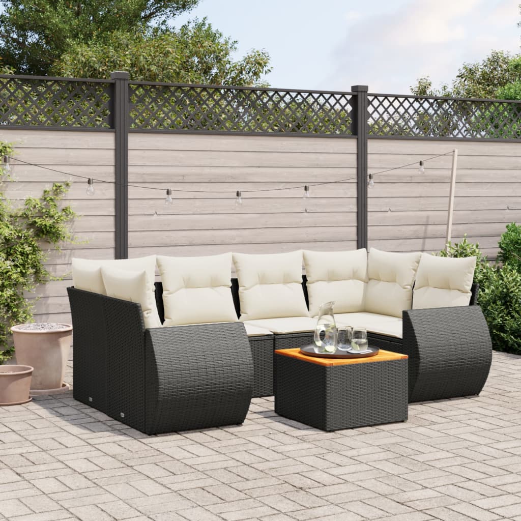 7-tlg. Garten-Sofagarnitur mit Kissen Schwarz Poly Rattan 7-tlg. Garten-Sofagarnitur mit Kissen Schwarz Poly Rattan