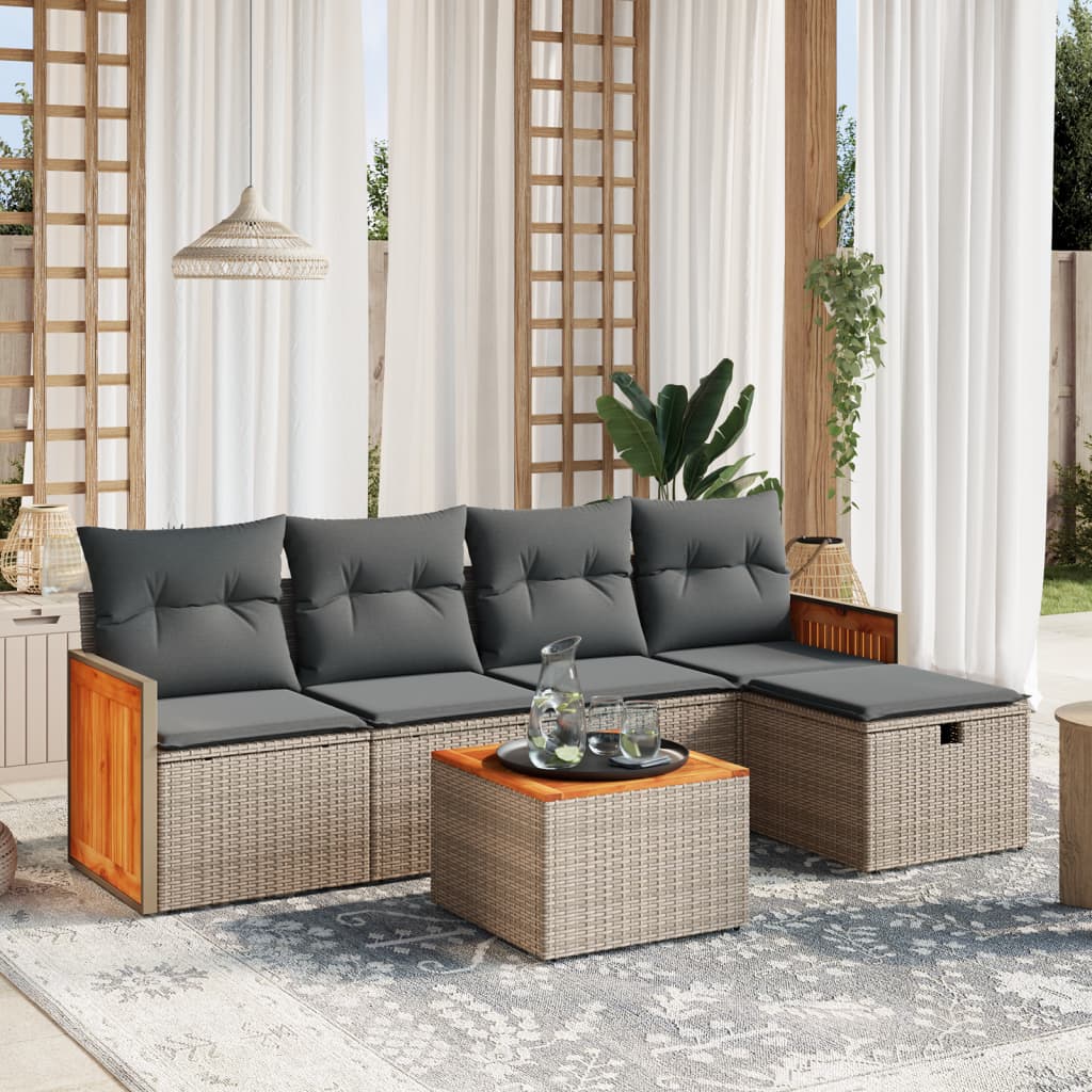 6-tlg. Garten-Sofagarnitur mit Kissen Grau Poly Rattan 6-tlg. Garten-Sofagarnitur mit Kissen Grau Poly Rattan