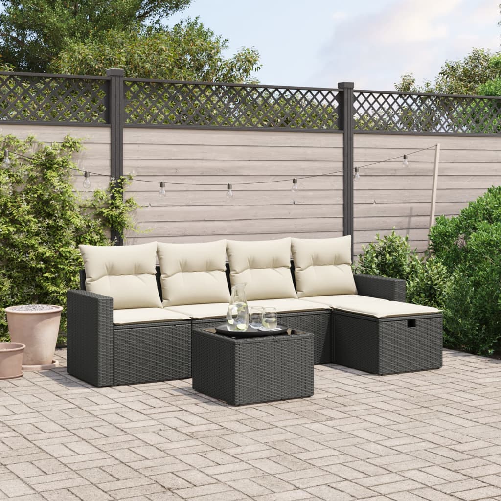 6-tlg. Garten-Sofagarnitur mit Kissen Schwarz Poly Rattan 6-tlg. Garten-Sofagarnitur mit Kissen Schwarz Poly Rattan