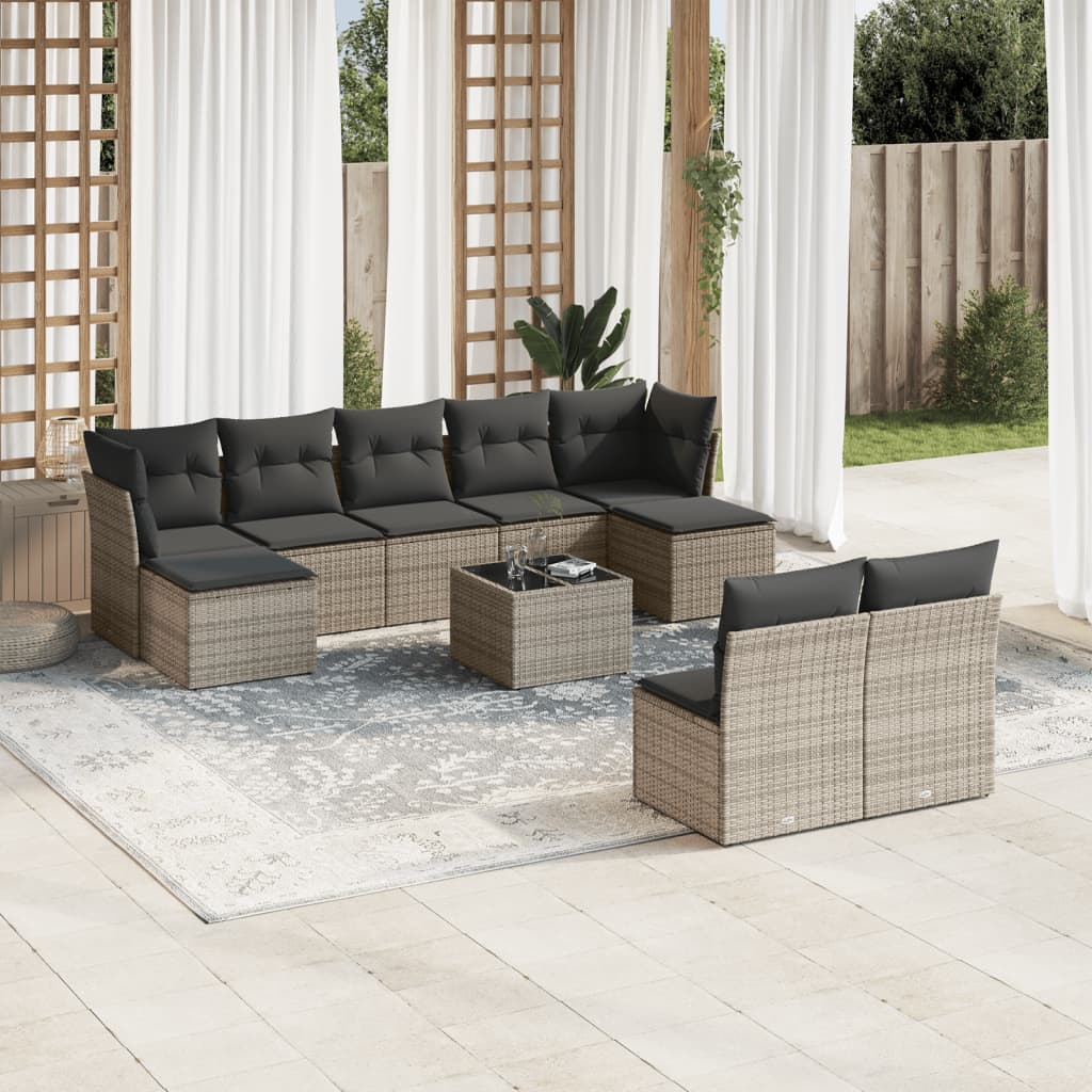 10-tlg. Garten-Sofagarnitur mit Kissen Grau Poly Rattan 10-tlg. Garten-Sofagarnitur mit Kissen Grau Poly Rattan