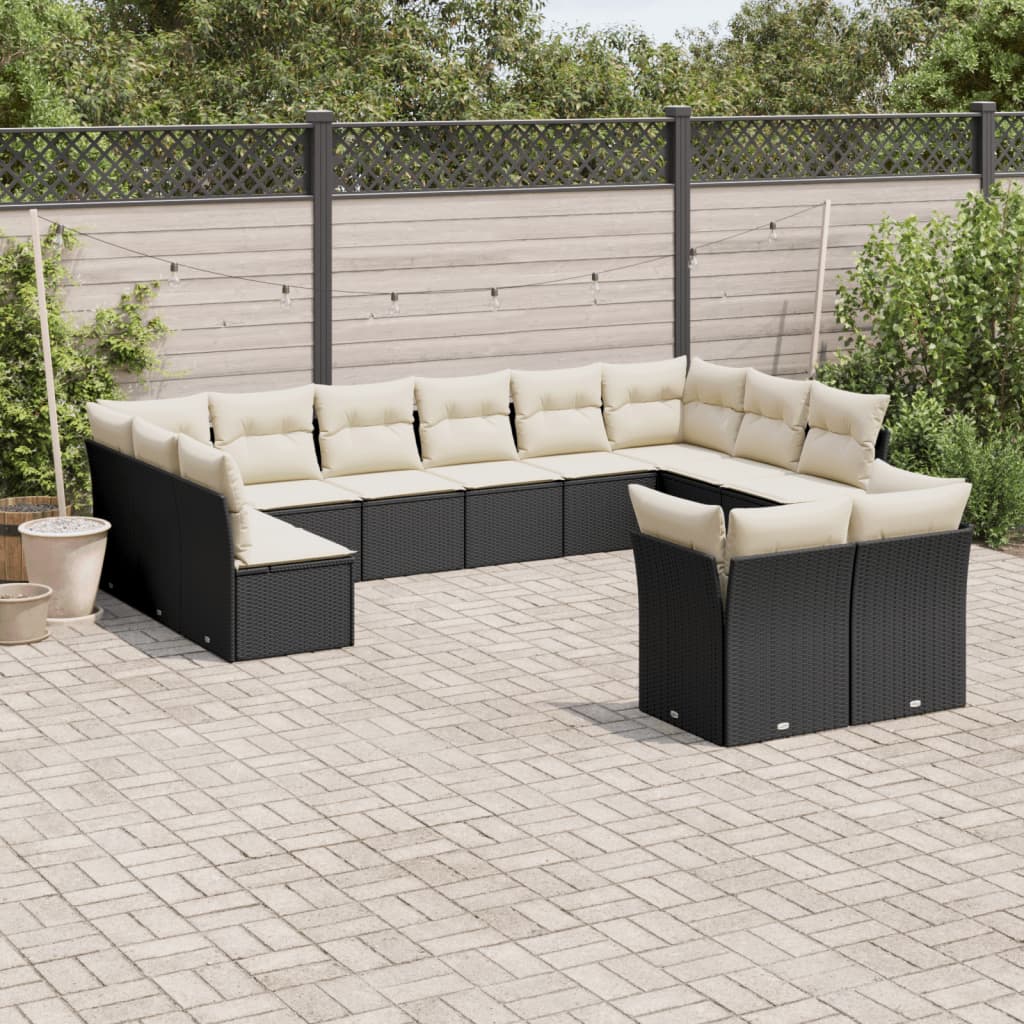 12-tlg. Garten-Sofagarnitur mit Kissen Schwarz Poly Rattan 12-tlg. Garten-Sofagarnitur mit Kissen Schwarz Poly Rattan