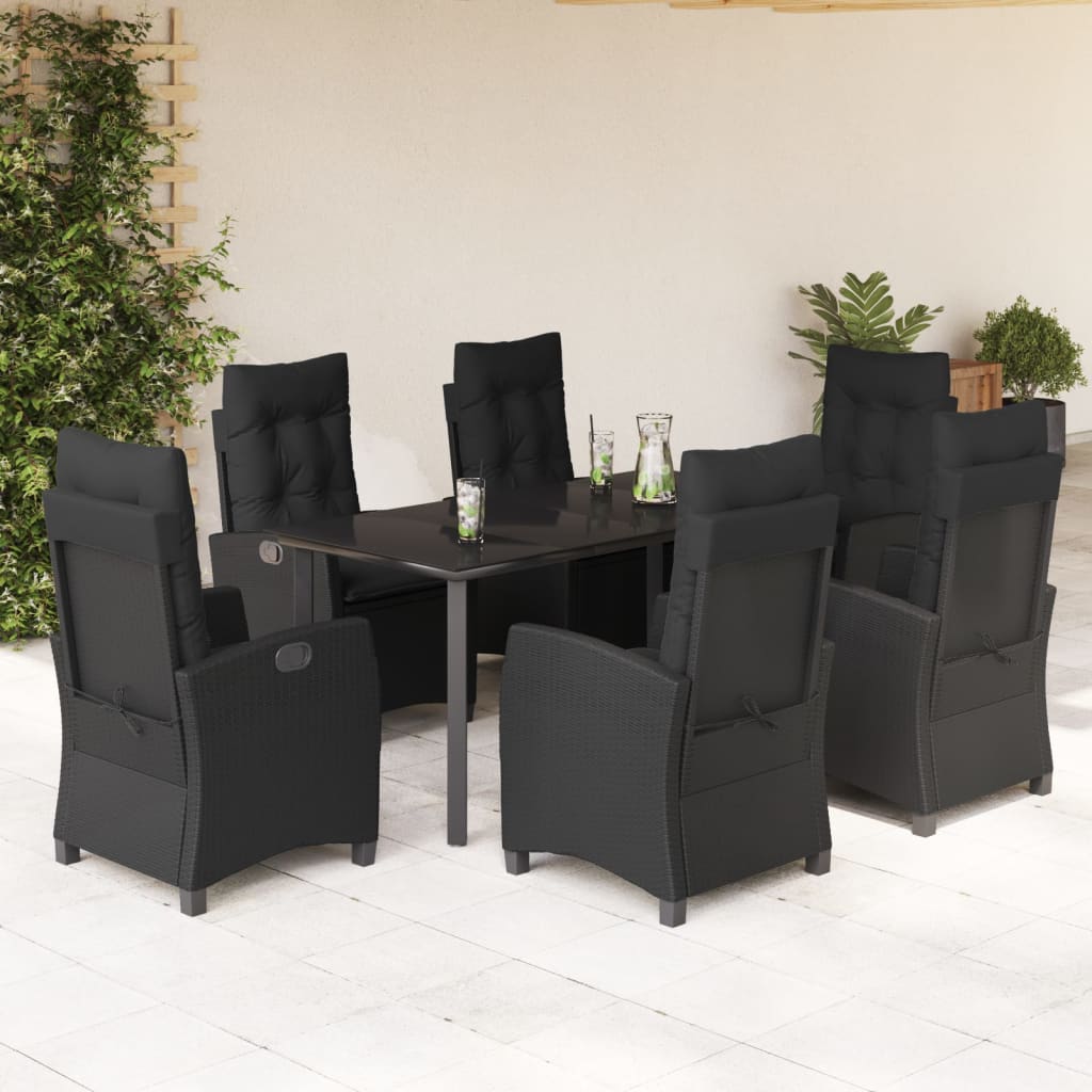 7-tlg. Garten-Essgruppe mit Kissen Schwarz Poly Rattan 7-tlg. Garten-Essgruppe mit Kissen Schwarz Poly Rattan
