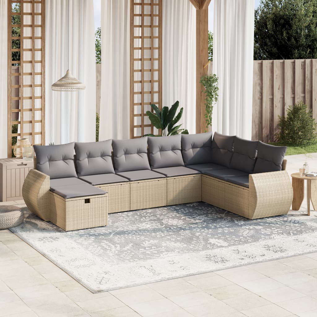 8-tlg. Garten-Sofagarnitur mit Kissen Beige Poly Rattan 8-tlg. Garten-Sofagarnitur mit Kissen Beige Poly Rattan