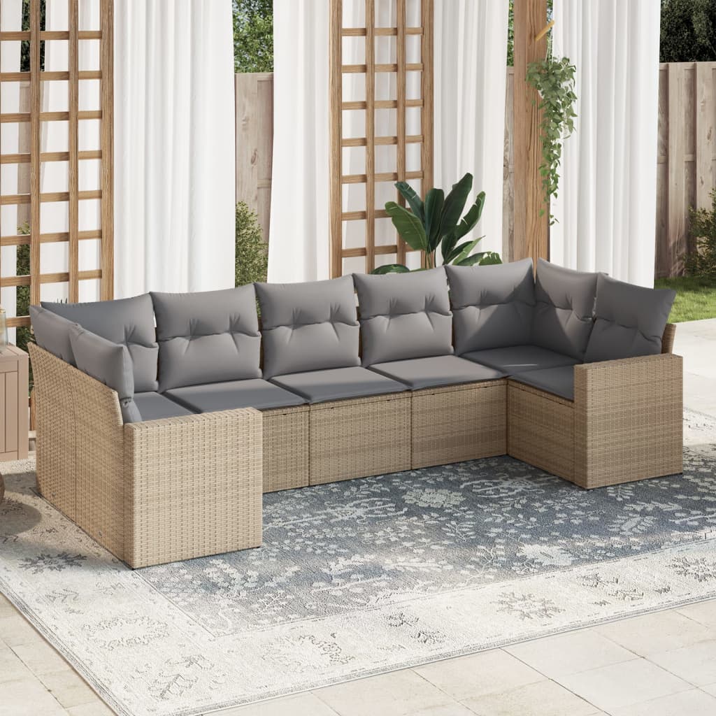 7-tlg. Garten-Sofagarnitur mit Kissen Beige Poly Rattan 7-tlg. Garten-Sofagarnitur mit Kissen Beige Poly Rattan