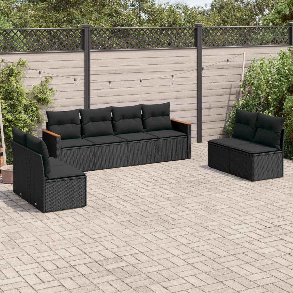 8-tlg. Garten-Sofagarnitur mit Kissen Schwarz Poly Rattan 8-tlg. Garten-Sofagarnitur mit Kissen Schwarz Poly Rattan