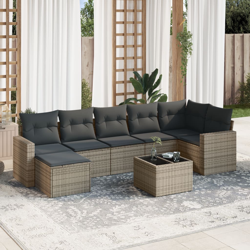 8-tlg. Garten-Sofagarnitur mit Kissen Grau Poly Rattan 8-tlg. Garten-Sofagarnitur mit Kissen Grau Poly Rattan