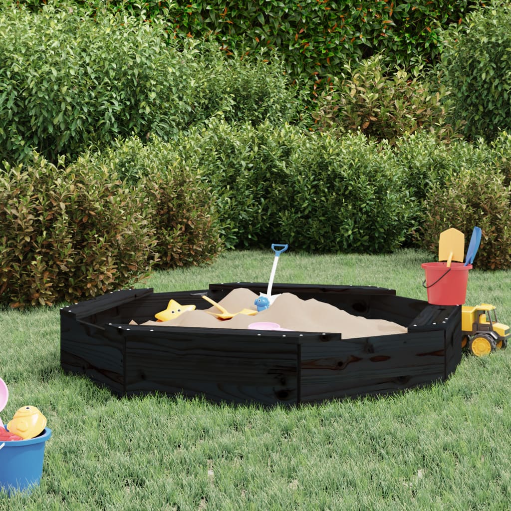 Sandkasten mit Sitzen Schwarz Achteck Massivholz Kiefer Sandkasten mit Sitzen Schwarz Achteck Massivholz Kiefer