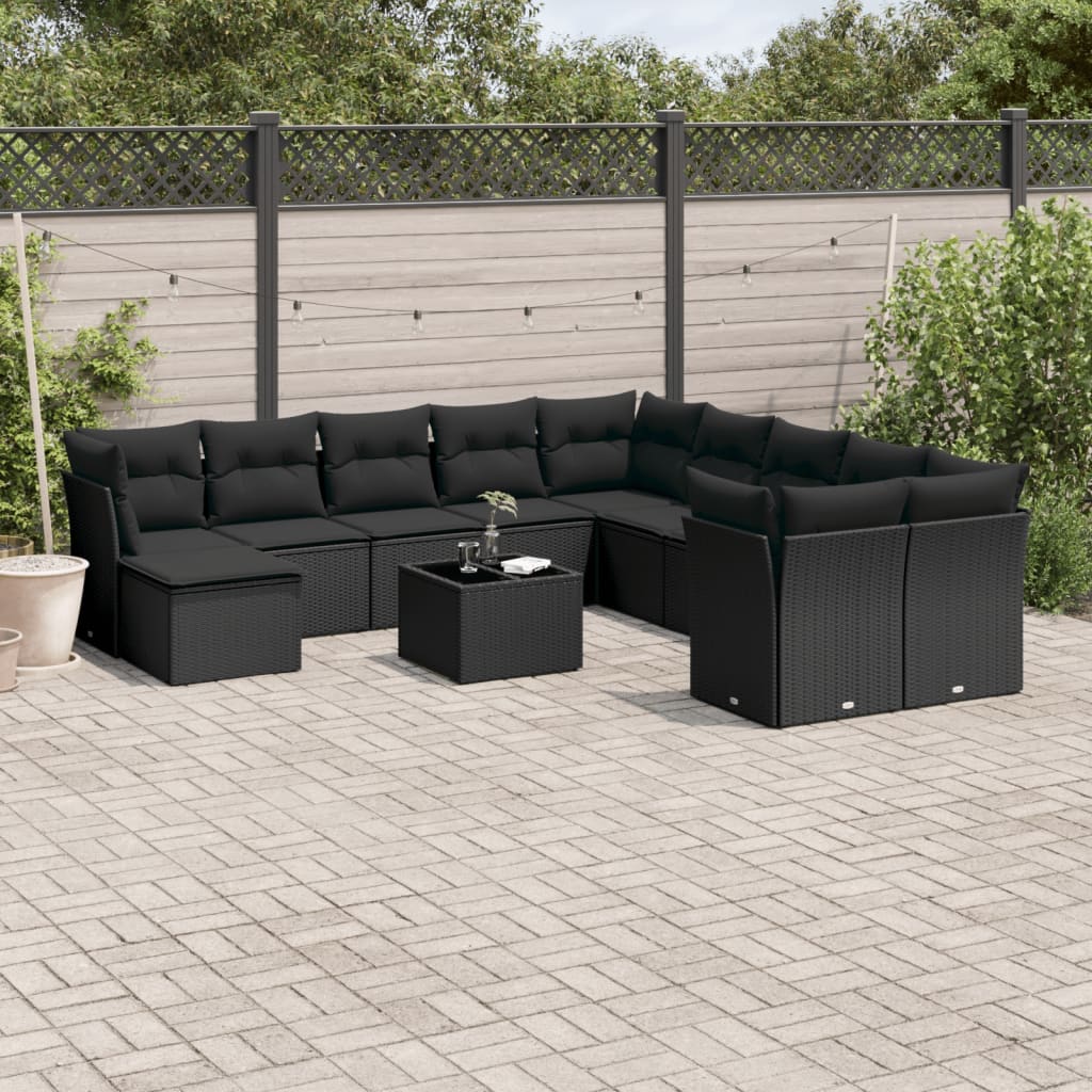 12-tlg. Garten-Sofagarnitur mit Kissen Schwarz Poly Rattan 12-tlg. Garten-Sofagarnitur mit Kissen Schwarz Poly Rattan