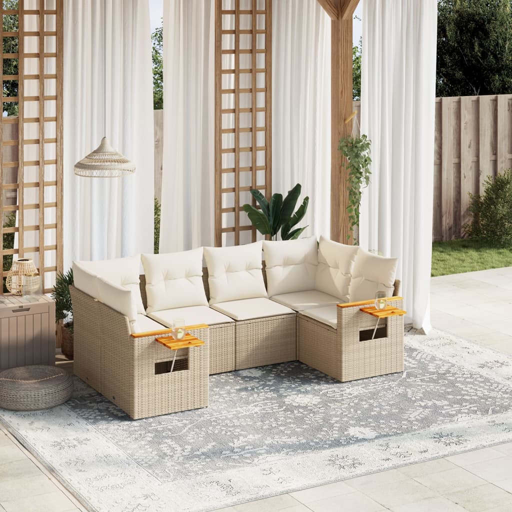 6-tlg. Garten-Sofagarnitur mit Kissen Beige Poly Rattan 6-tlg. Garten-Sofagarnitur mit Kissen Beige Poly Rattan