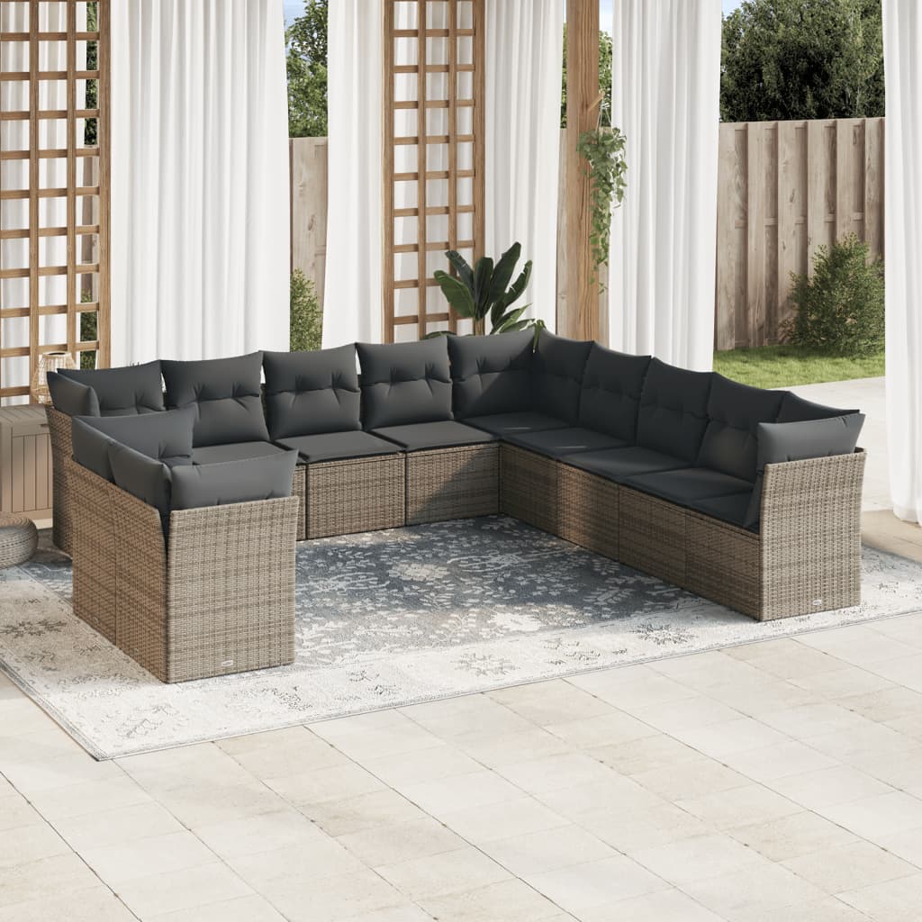11-tlg. Garten-Sofagarnitur mit Kissen Grau Poly Rattan 11-tlg. Garten-Sofagarnitur mit Kissen Grau Poly Rattan