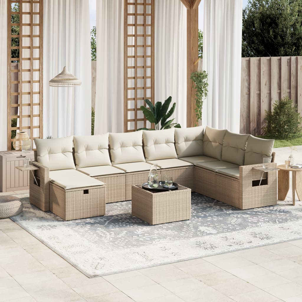 9-tlg. Garten-Sofagarnitur mit Kissen Beige Poly Rattan 9-tlg. Garten-Sofagarnitur mit Kissen Beige Poly Rattan