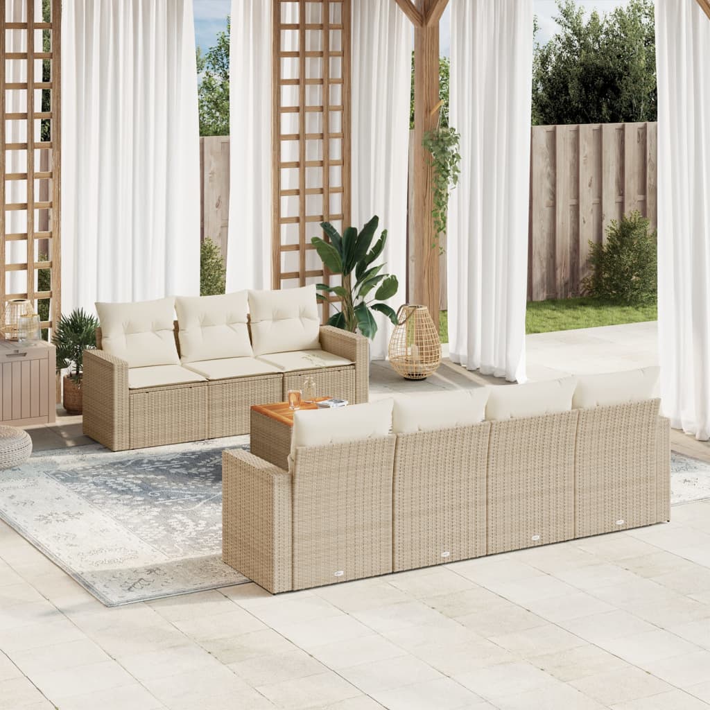 8-tlg. Garten-Sofagarnitur mit Kissen Beige Poly Rattan 8-tlg. Garten-Sofagarnitur mit Kissen Beige Poly Rattan