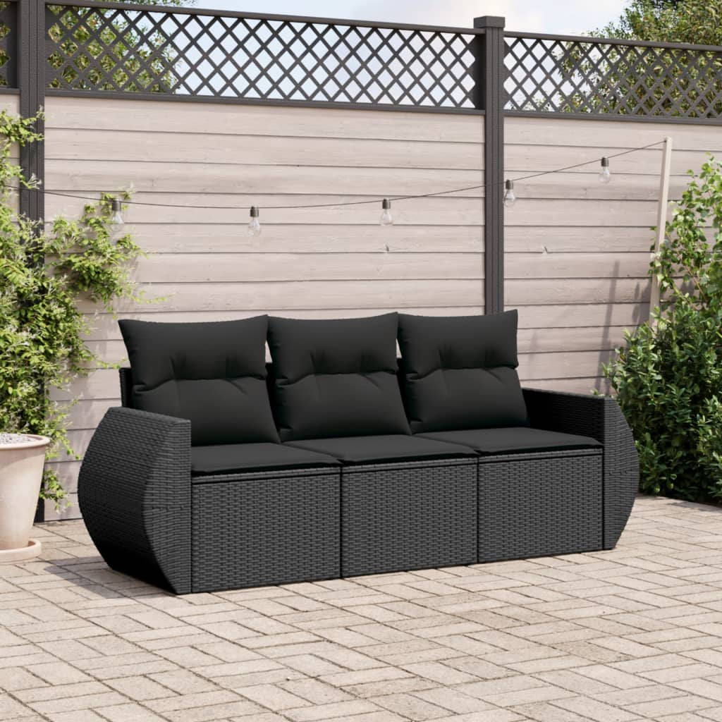 3-tlg. Garten-Sofagarnitur mit Kissen Schwarz Poly Rattan 3-tlg. Garten-Sofagarnitur mit Kissen Schwarz Poly Rattan
