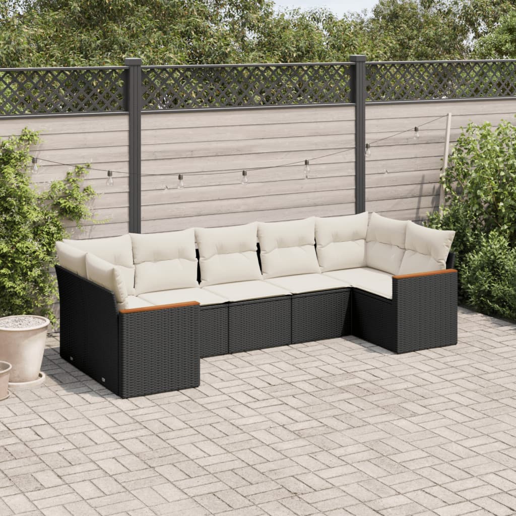 7-tlg. Garten-Sofagarnitur mit Kissen Schwarz Poly Rattan 7-tlg. Garten-Sofagarnitur mit Kissen Schwarz Poly Rattan