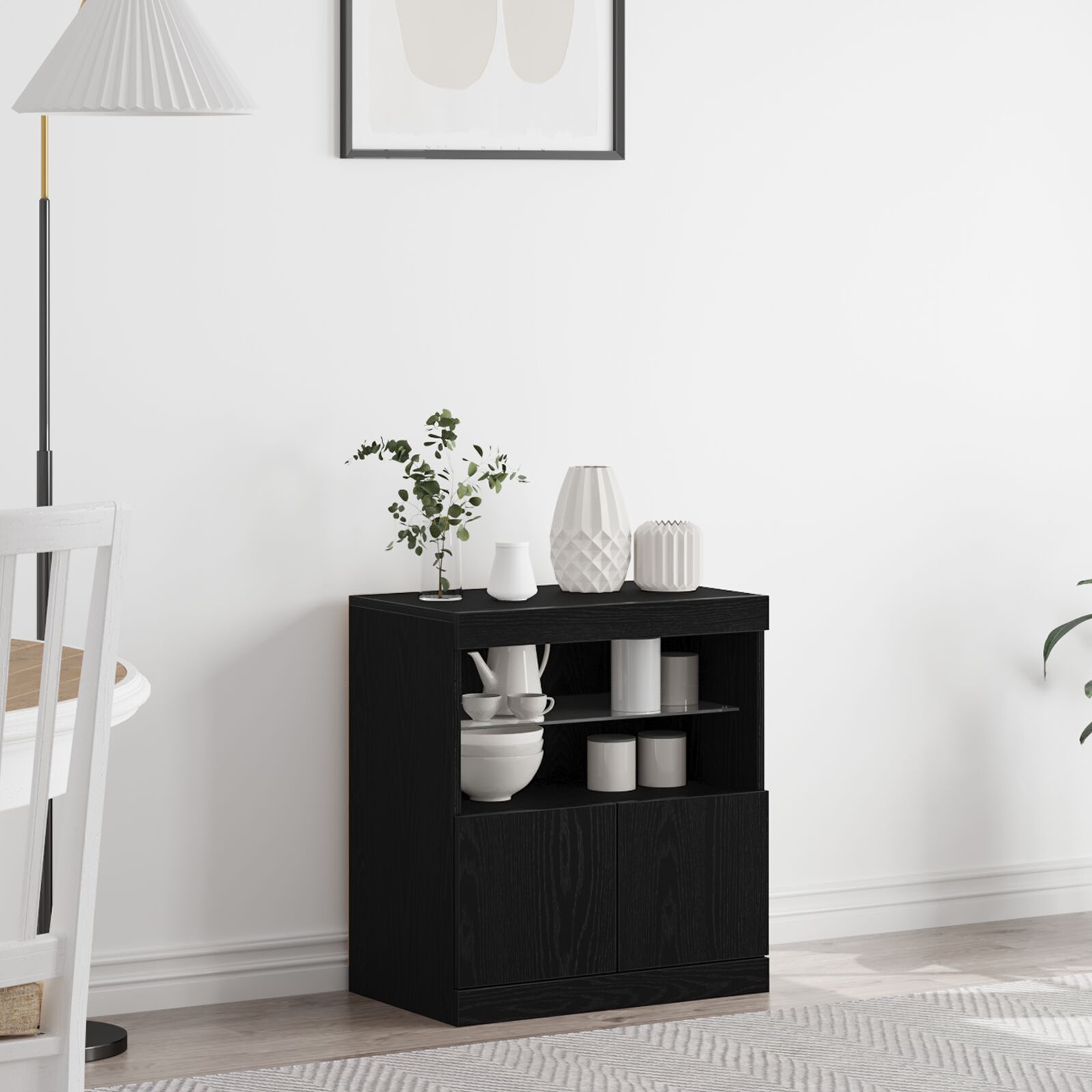 vidaXL Sideboard mit LED-Lichtern Schwarz Eiche 60x37x67 cm