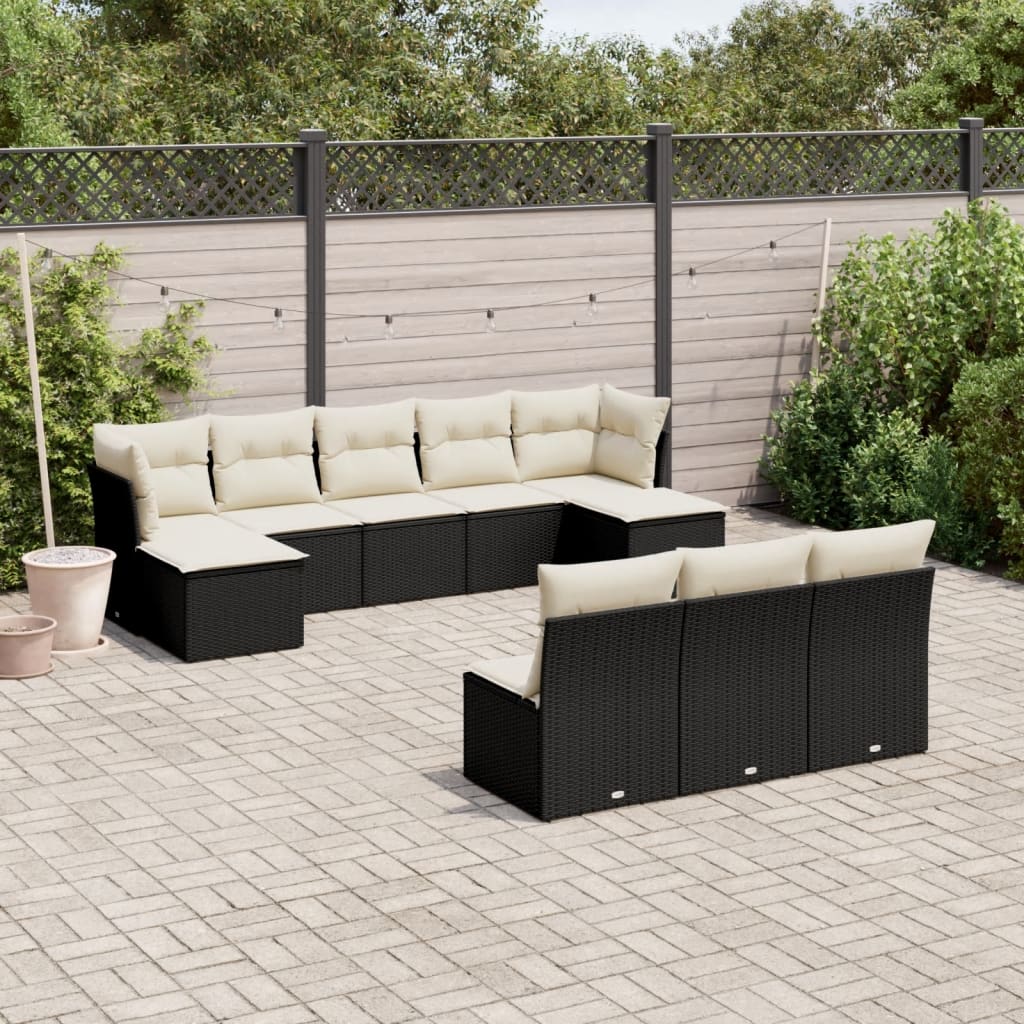 10-tlg. Garten-Sofagarnitur mit Kissen Schwarz Poly Rattan 10-tlg. Garten-Sofagarnitur mit Kissen Schwarz Poly Rattan