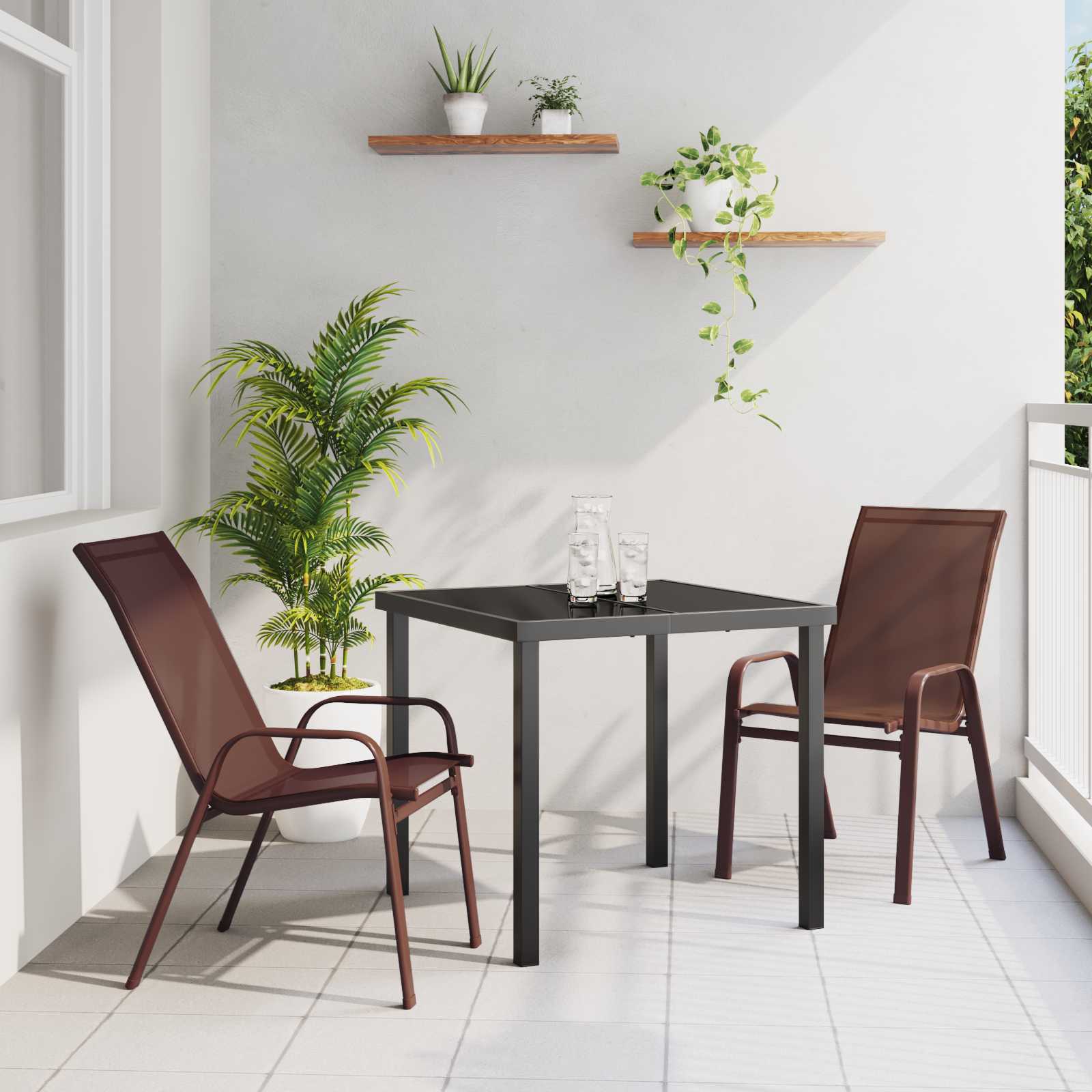 3-teiliges Gartenmöbelset Braun Textilene und Stahl 3-teiliges Gartenmöbelset Braun Textilene und Stahl