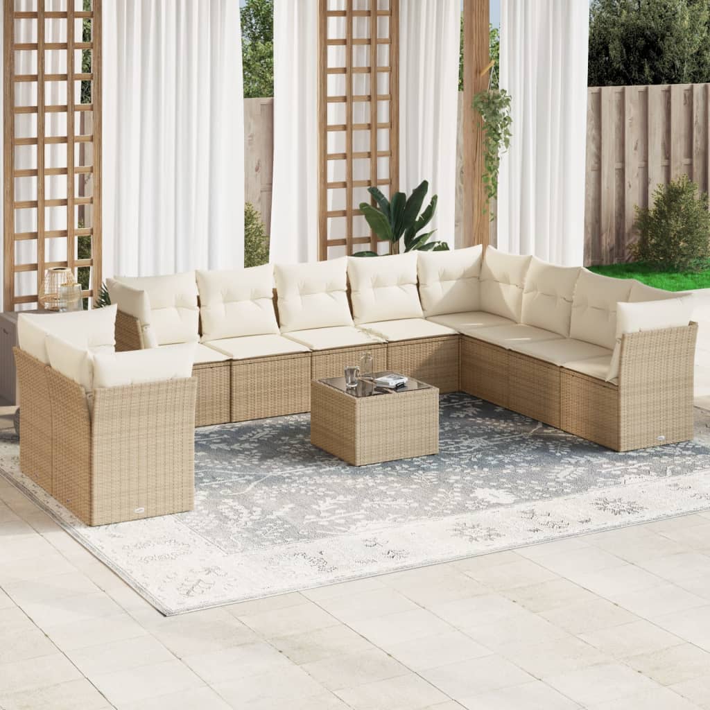 11-tlg. Garten-Sofagarnitur mit Kissen Beige Poly Rattan 11-tlg. Garten-Sofagarnitur mit Kissen Beige Poly Rattan