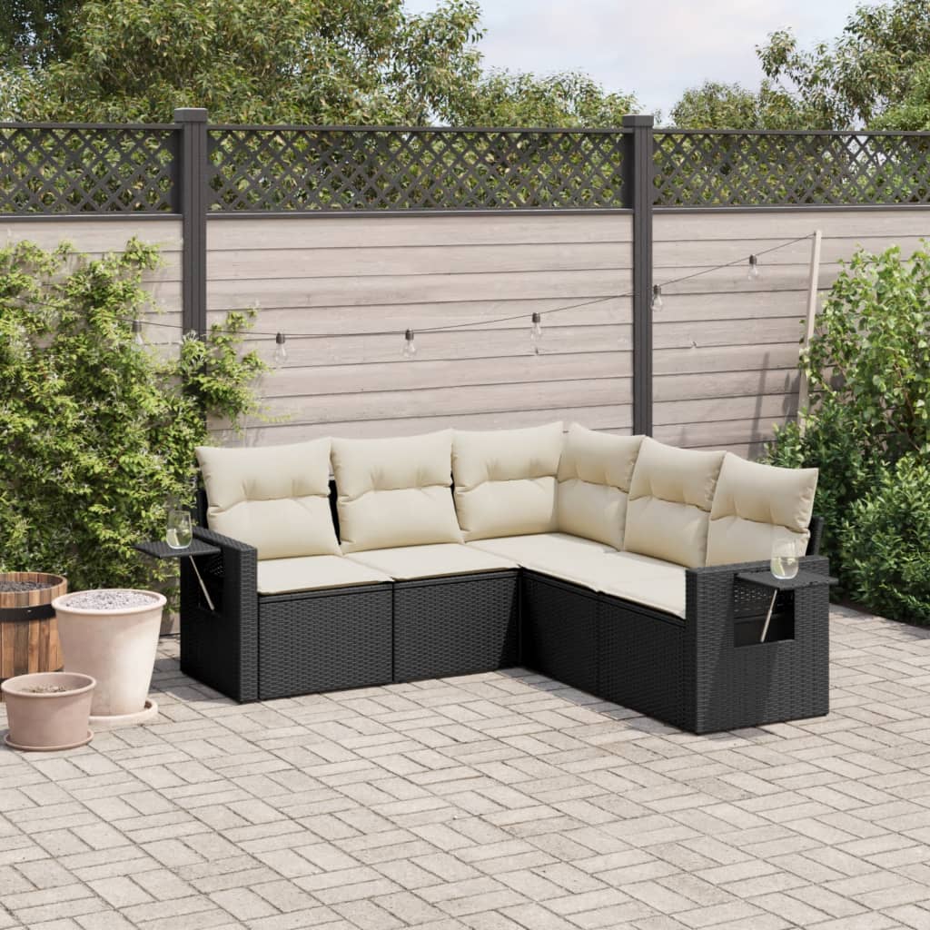 5-tlg. Garten-Sofagarnitur mit Kissen Schwarz Poly Rattan 5-tlg. Garten-Sofagarnitur mit Kissen Schwarz Poly Rattan