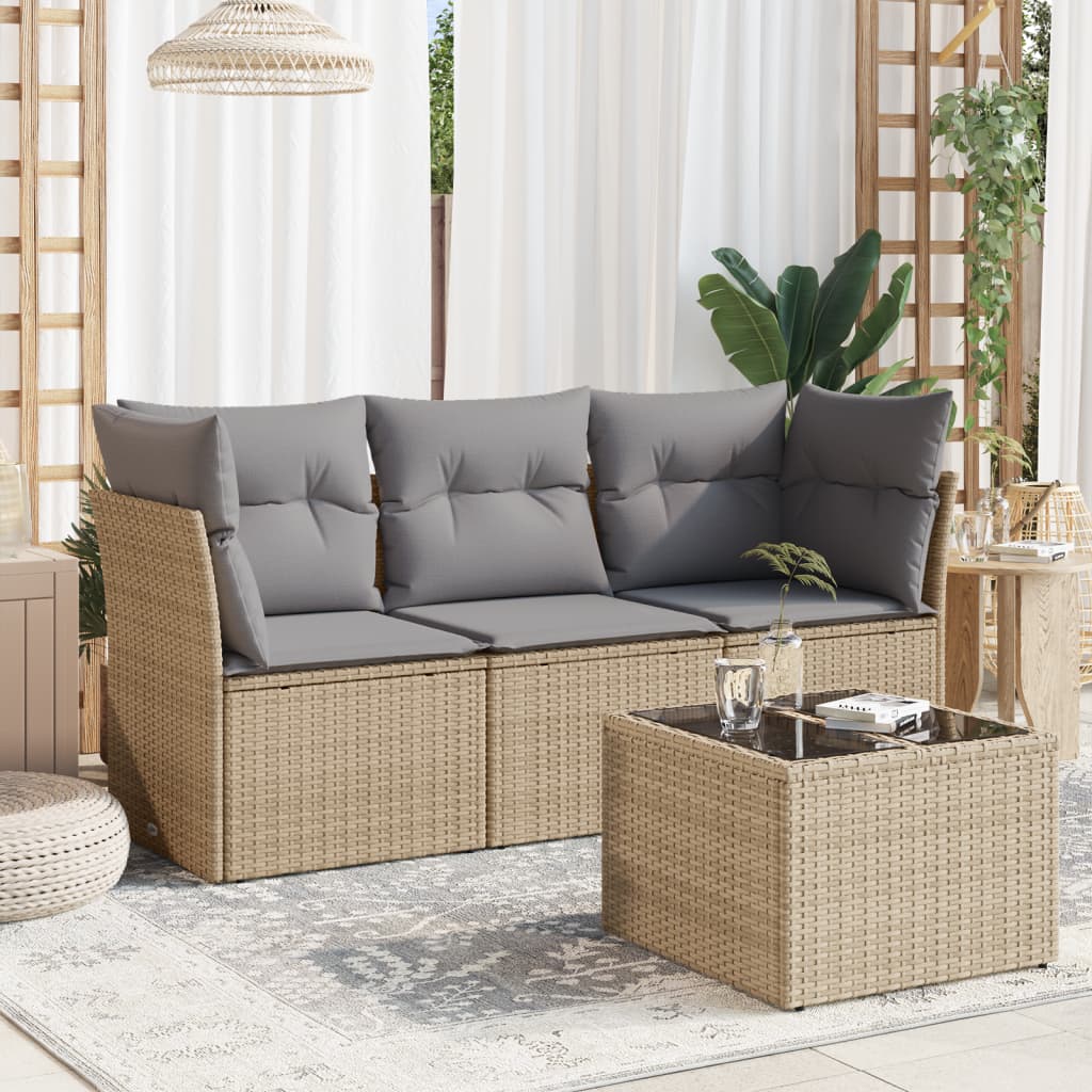 4-tlg. Garten-Sofagarnitur mit Kissen Beige Poly Rattan 4-tlg. Garten-Sofagarnitur mit Kissen Beige Poly Rattan