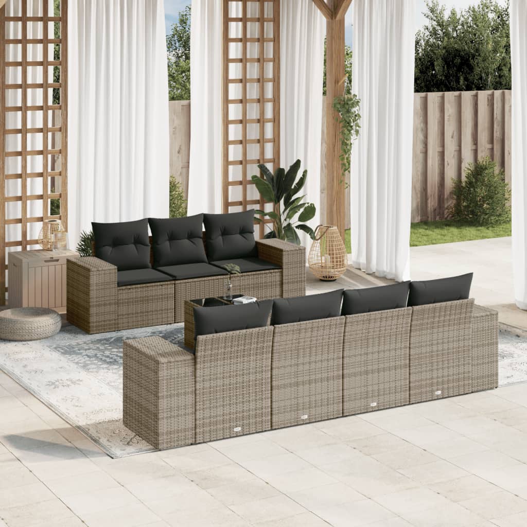 8-tlg. Garten-Sofagarnitur mit Kissen Grau Poly Rattan 8-tlg. Garten-Sofagarnitur mit Kissen Grau Poly Rattan