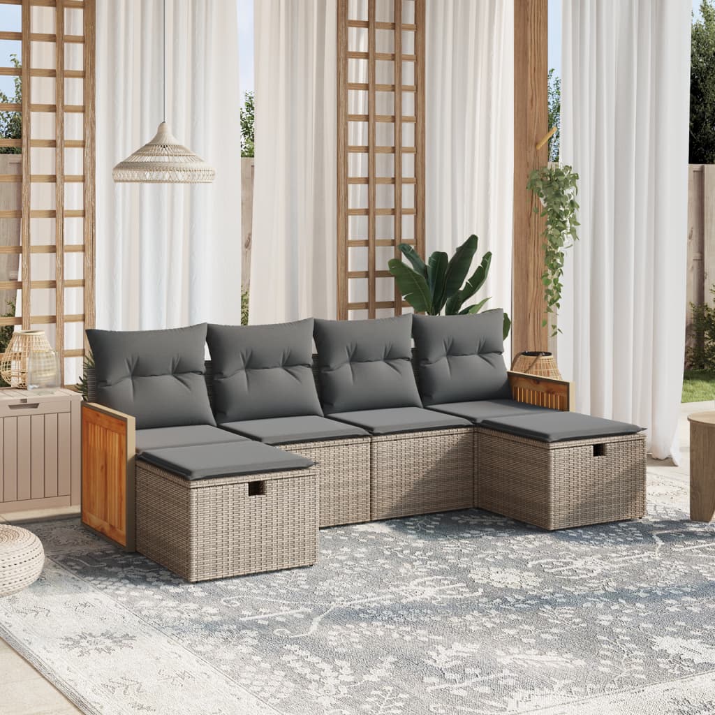 6-tlg. Garten-Sofagarnitur mit Kissen Grau Poly Rattan 6-tlg. Garten-Sofagarnitur mit Kissen Grau Poly Rattan