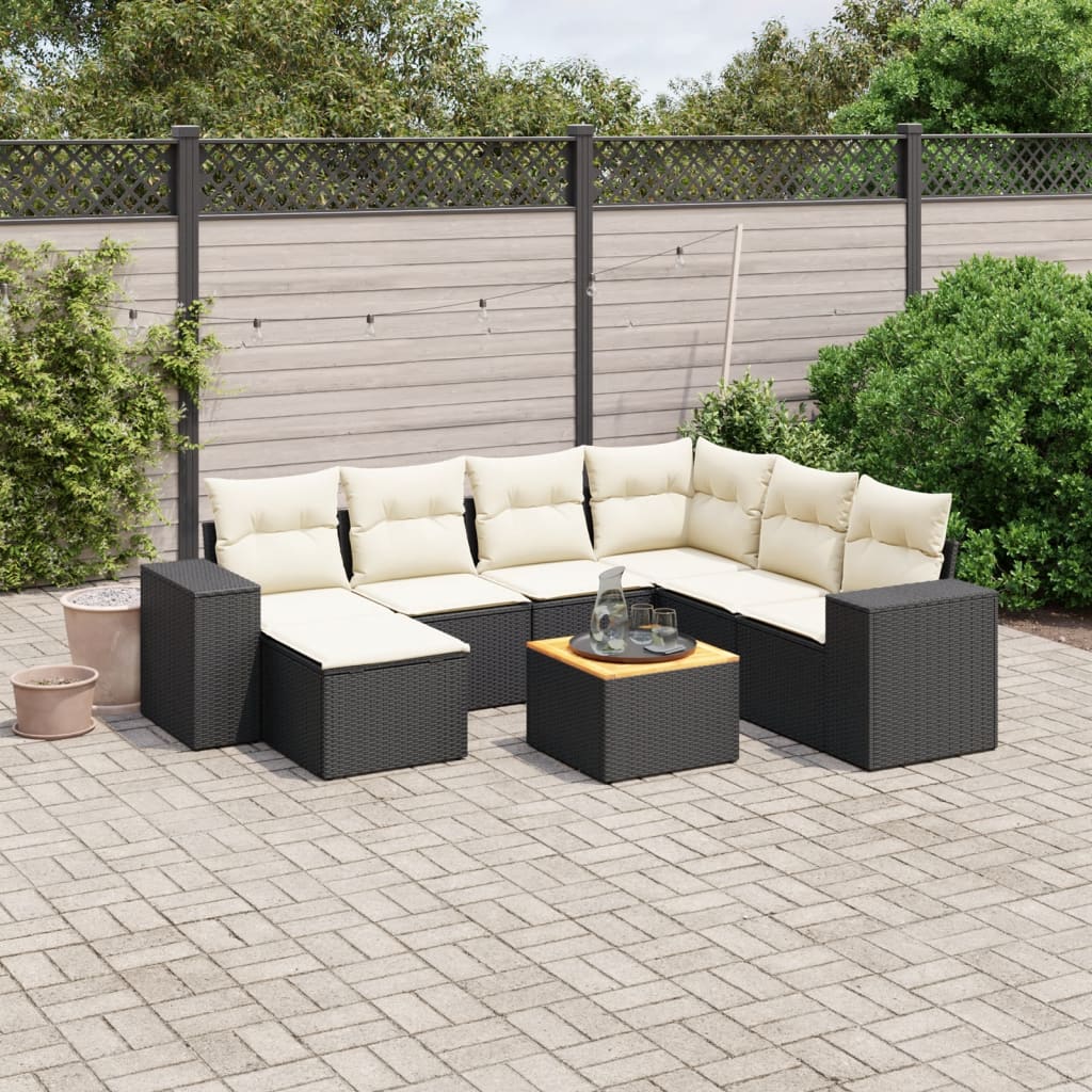 8-tlg. Garten-Sofagarnitur mit Kissen Schwarz Poly Rattan 8-tlg. Garten-Sofagarnitur mit Kissen Schwarz Poly Rattan