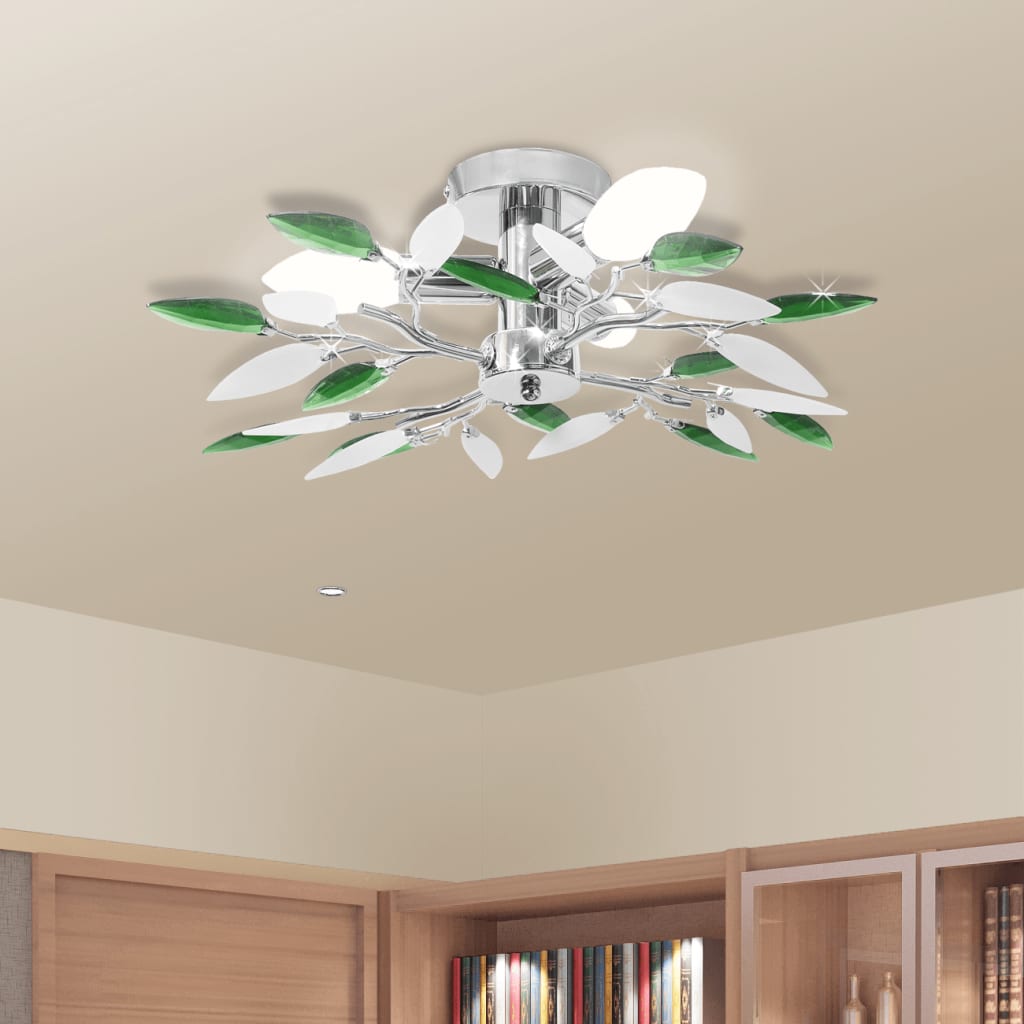 Deckenleuchte Weiße & Grüne Acrylglas-Blätter 3 × E14-Lampen Deckenleuchte Weiße & Grüne Acrylglas-Blätter 3 × E14-Lampen