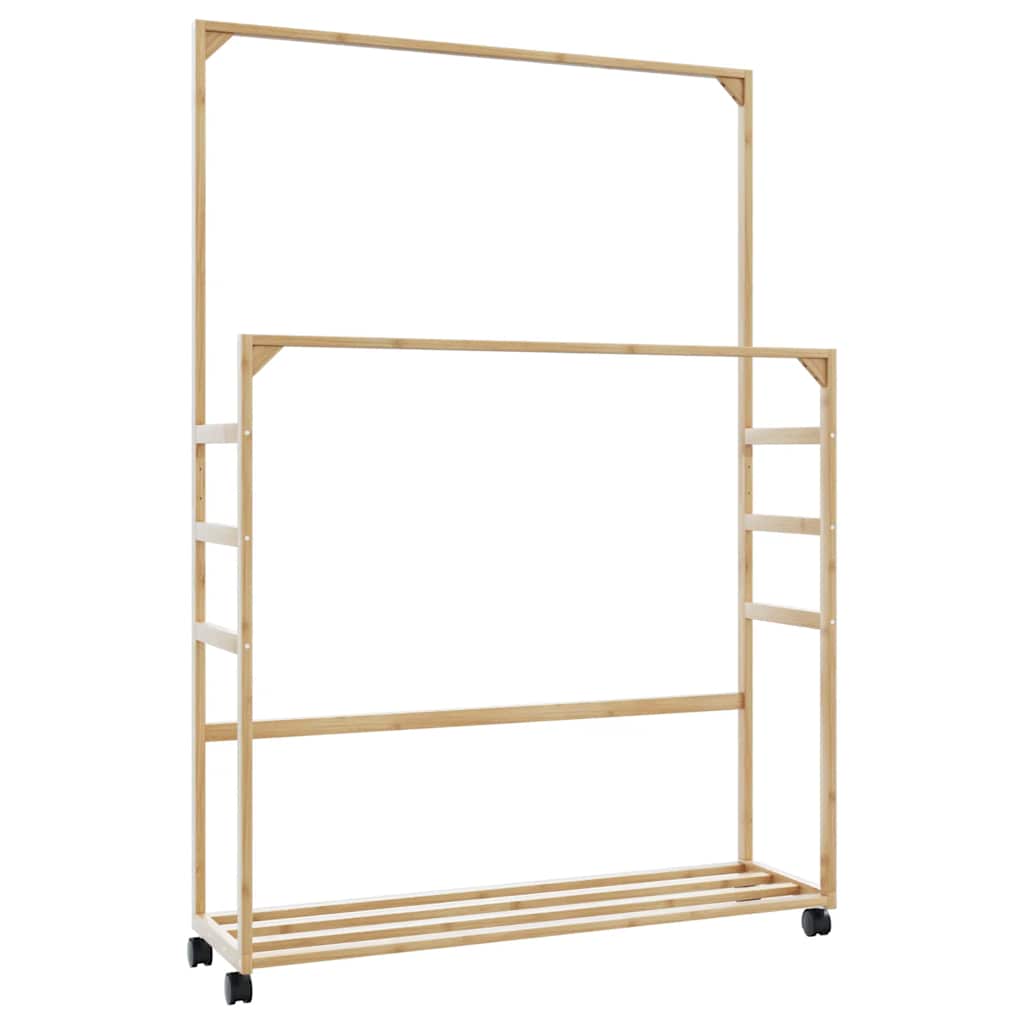 Kleiderständer mit Ablagen und Rollen 90x35x155 cm Bambus Kleiderständer mit Ablagen und Rollen 90x35x155 cm Bambus