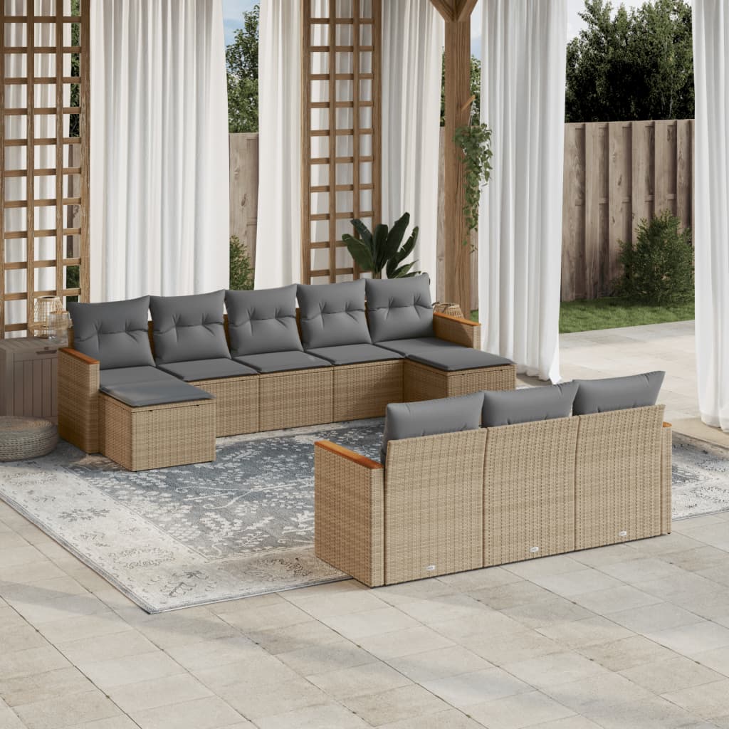 10-tlg. Garten-Sofagarnitur mit Kissen Beige Poly Rattan 10-tlg. Garten-Sofagarnitur mit Kissen Beige Poly Rattan