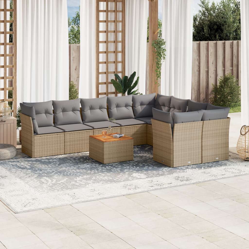 10-tlg. Garten-Sofagarnitur mit Kissen Beige Poly Rattan 10-tlg. Garten-Sofagarnitur mit Kissen Beige Poly Rattan