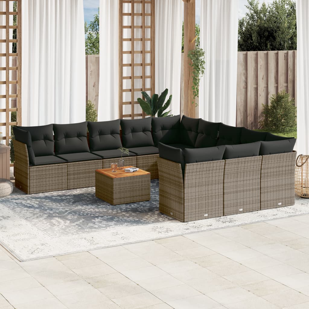 12-tlg. Garten-Sofagarnitur mit Kissen Grau Poly Rattan 12-tlg. Garten-Sofagarnitur mit Kissen Grau Poly Rattan