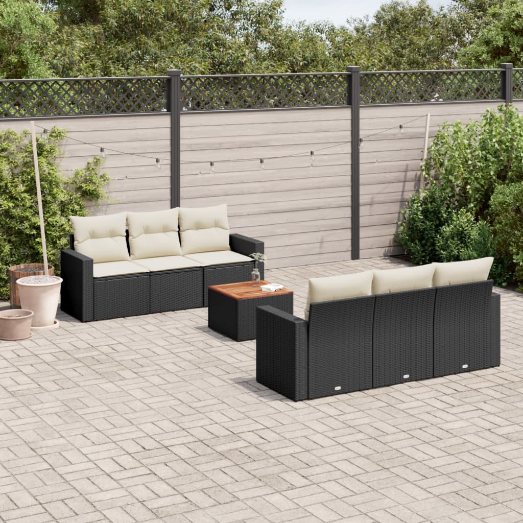 7-tlg. Garten-Sofagarnitur mit Kissen Schwarz Poly Rattan 7-tlg. Garten-Sofagarnitur mit Kissen Schwarz Poly Rattan