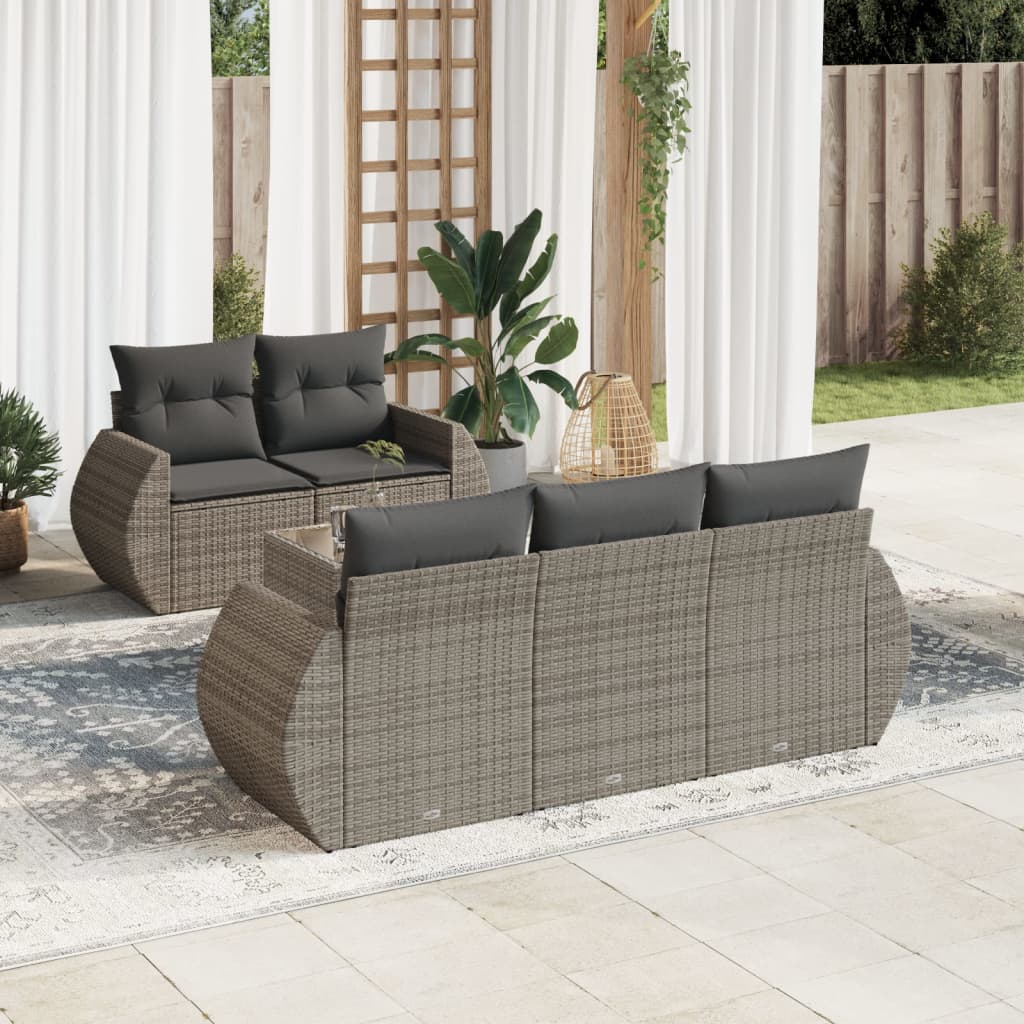 6-tlg. Garten-Sofagarnitur mit Kissen Grau Poly Rattan 6-tlg. Garten-Sofagarnitur mit Kissen Grau Poly Rattan