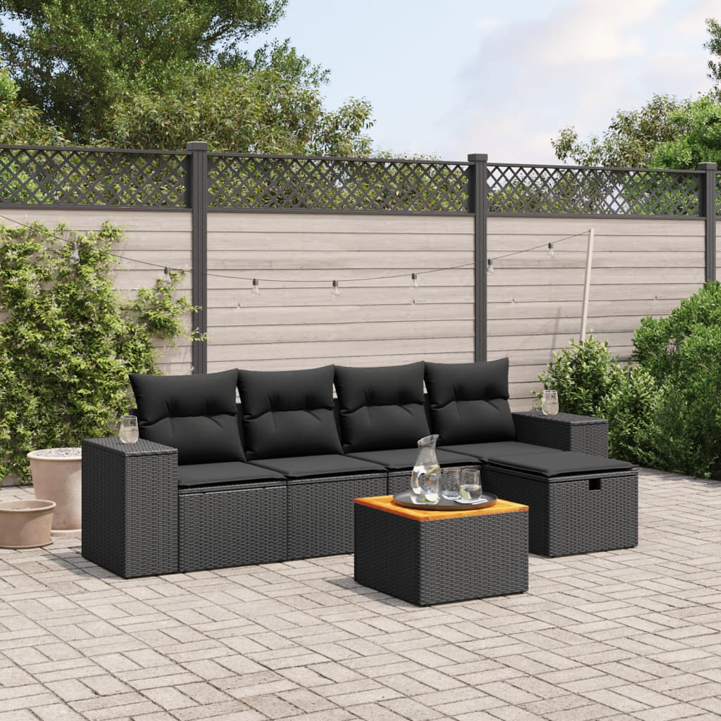6-tlg. Garten-Sofagarnitur mit Kissen Schwarz Poly Rattan 6-tlg. Garten-Sofagarnitur mit Kissen Schwarz Poly Rattan
