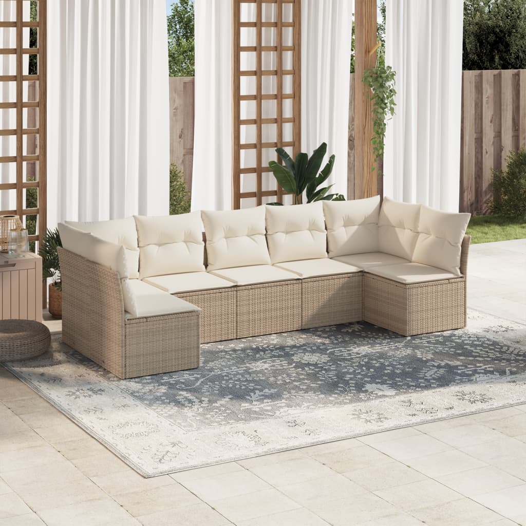 7-tlg. Garten-Sofagarnitur mit Kissen Beige Poly Rattan 7-tlg. Garten-Sofagarnitur mit Kissen Beige Poly Rattan