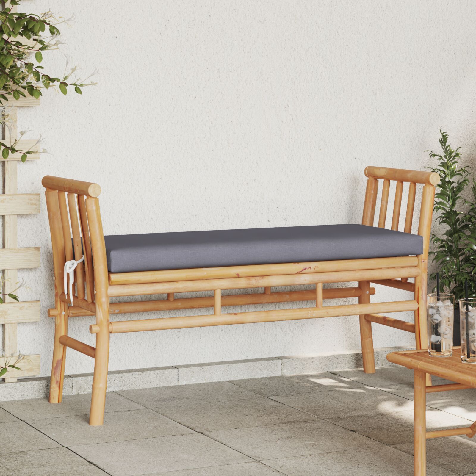vidaXL Gartenbank mit Kissen 110 cm aus Bambus vidaXL Gartenbank mit Kissen 110 cm aus Bambus