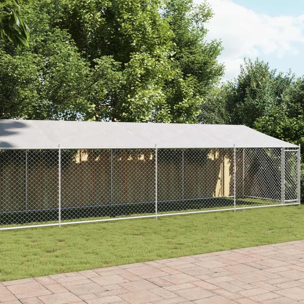 Hundezwinger mit Dach und Tür Grau 12x2x2 m Verzinkter Stahl Hundezwinger mit Dach und Tür Grau 12x2x2 m Verzinkter Stahl